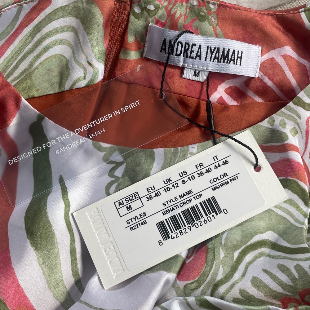 Andrea Iyamah Mushroom Behati Abstract Floral Crop Top Sz M New with Tags - Picture 5 of 5
